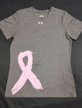 Under Armour Heather Gray Tee with Pink Ribbon Graphic